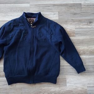 Navy Blue Orvis Zip-Up Wool Sweater Jacket Large